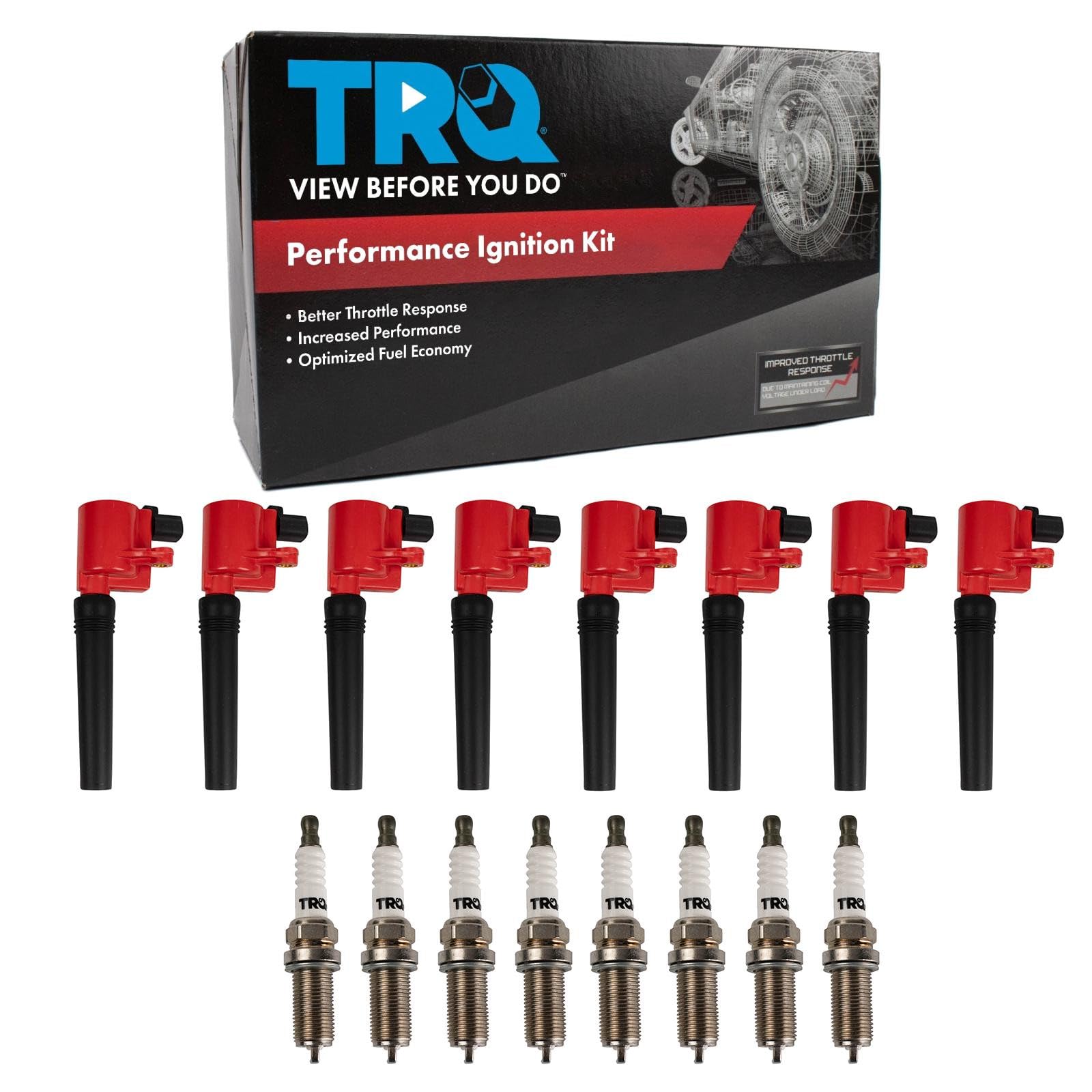 TRQ Performance Ignition Coil and Spark Plug Kit 16 Piece Iridium Spark Plugs Compatible with 2002-2005 Ford Thunderbird 2000-2003 Jaguar S-Type 2000-