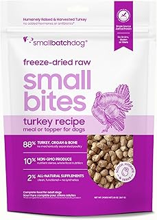 Pets Freeze-Dried Raw Dog Food – Turkey Recipe –20 oz Small Bites – High Protein, Grain Free – Complete Meal or Topper – Made in USA with Organic Superfoods(20 Oz, Turkey)