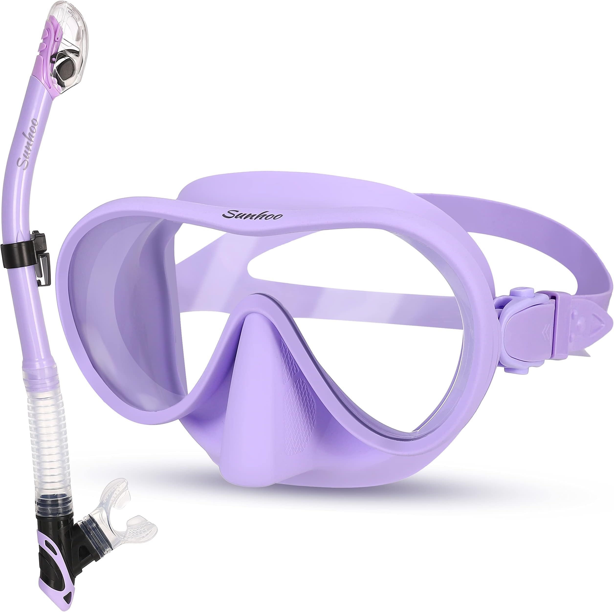 Snorkel Mask, Snorkeling Gear for Adults, Diving Mask for Women, Silicone Mirror and Anti-Fog Tempered Glass Lens, Dry Top Dive Googles for Swimming Training Snorkeling Set