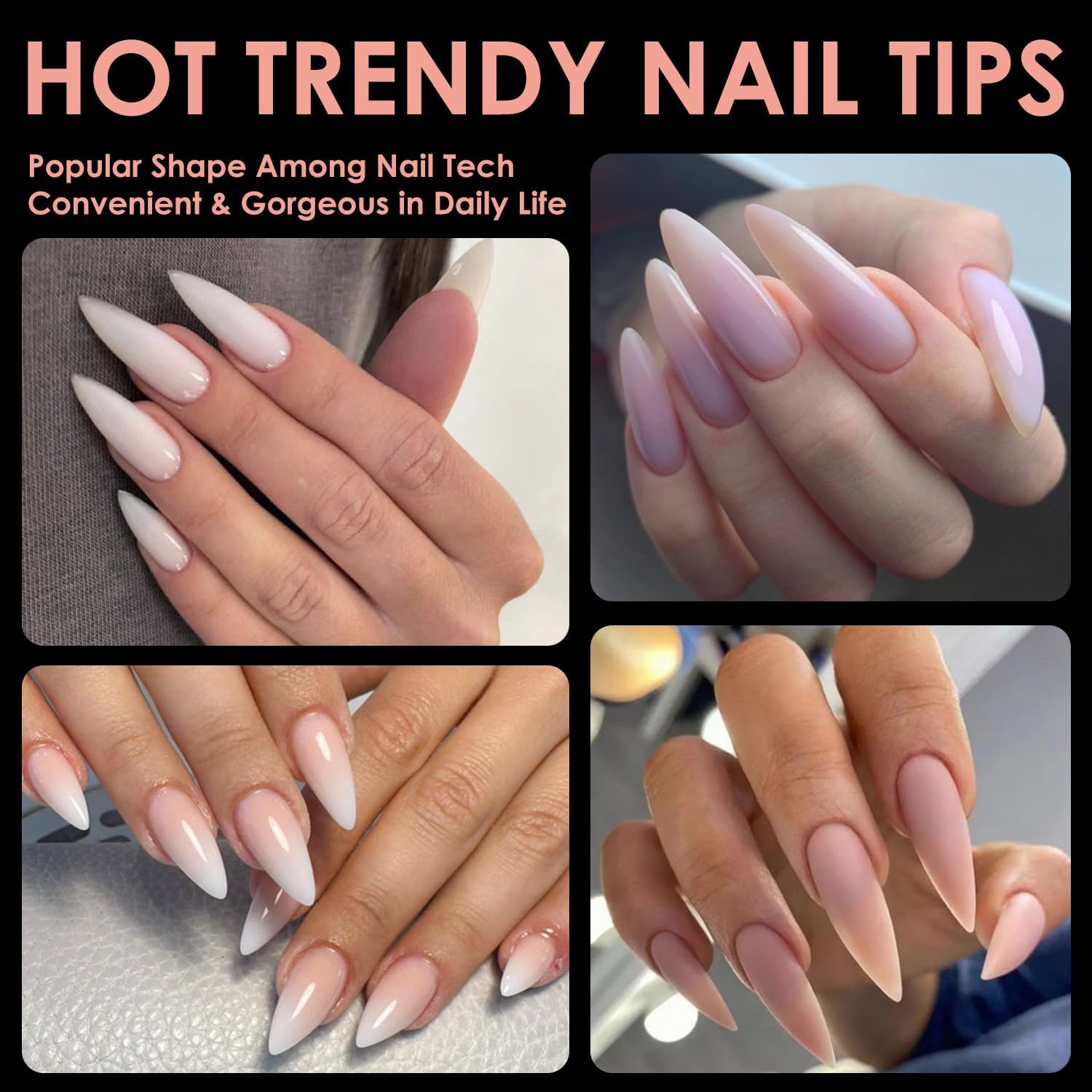 THR3E STROKES Soft Gel NailTips, Full Cover Clear Soft Nail Tips for Artificial False Nails Extension Nail Salons DIY NailArt with Box, 550PCS (SHORT STILETTO N13) - Image 6 thumbnail