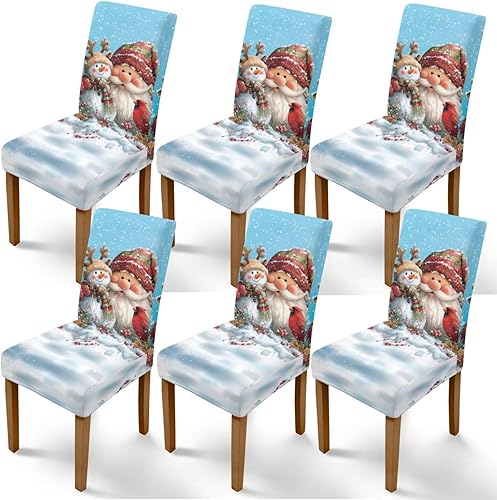 Miniatura 34 de Rnyleeg Fundas de silla de Navidad para sala de estar, diseño de muñeco de nieve azul, estampado de pájaros, fundas para sillas de comedor, 1 Muñeco