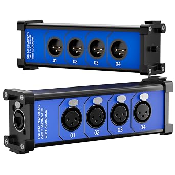 Elecan 3-Pin XLR Splitter Breakout Box to RJ45 Ethercon-4 Channel&1 Pair-XLR/DMX/AES Terminator Snake Over CAT 6 Ethernet Adapter Patch Cable for Stage Sound, Lighting, Audio Recording Studio&