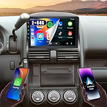 [DSP & EQ] 2+64G Android Car Radio for Honda CRV CR-V 2002 2003 2004 2005 2006, 9 Touch Screen for CRV Stereo Upgrade with Wireless Carplay/Android Auto/GPSNavigation/Bluetooth/5GHz WiFi