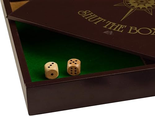 Miniatura 4 de STERLING Juegos de madera Shut The Box Juego de 12 números con tapa de diseño de decoración del hogar y superficie rodante de fieltro, color marrón