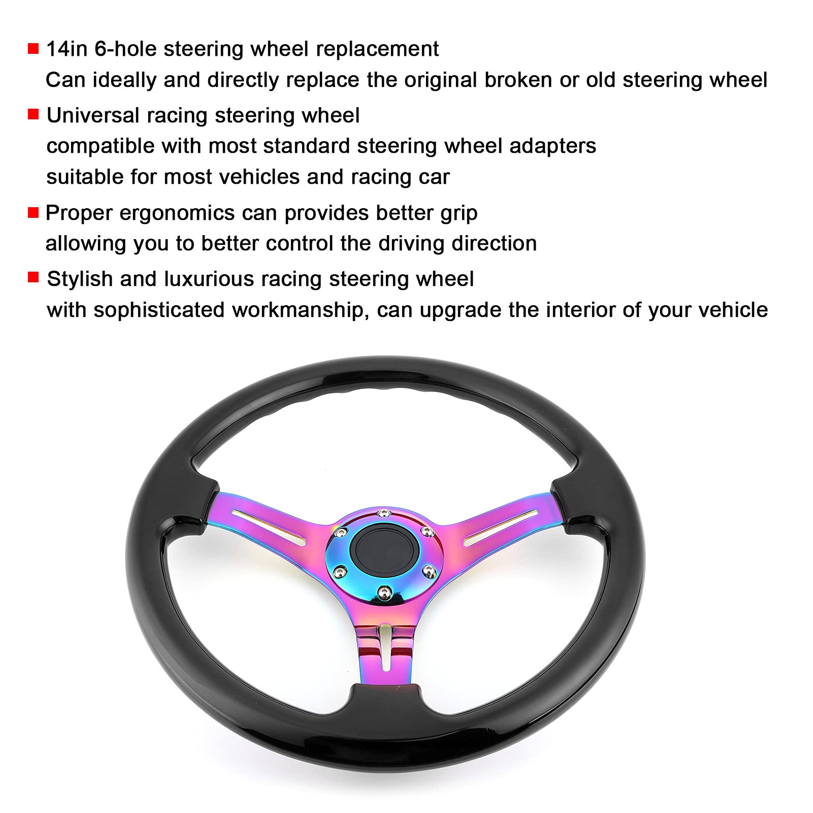 14-Zoll-Rennlenkrad, Sportlenkrad Universal-Lenkrad-Ergonomie-Ersatz für die meisten Fahrzeuge Rennwagen