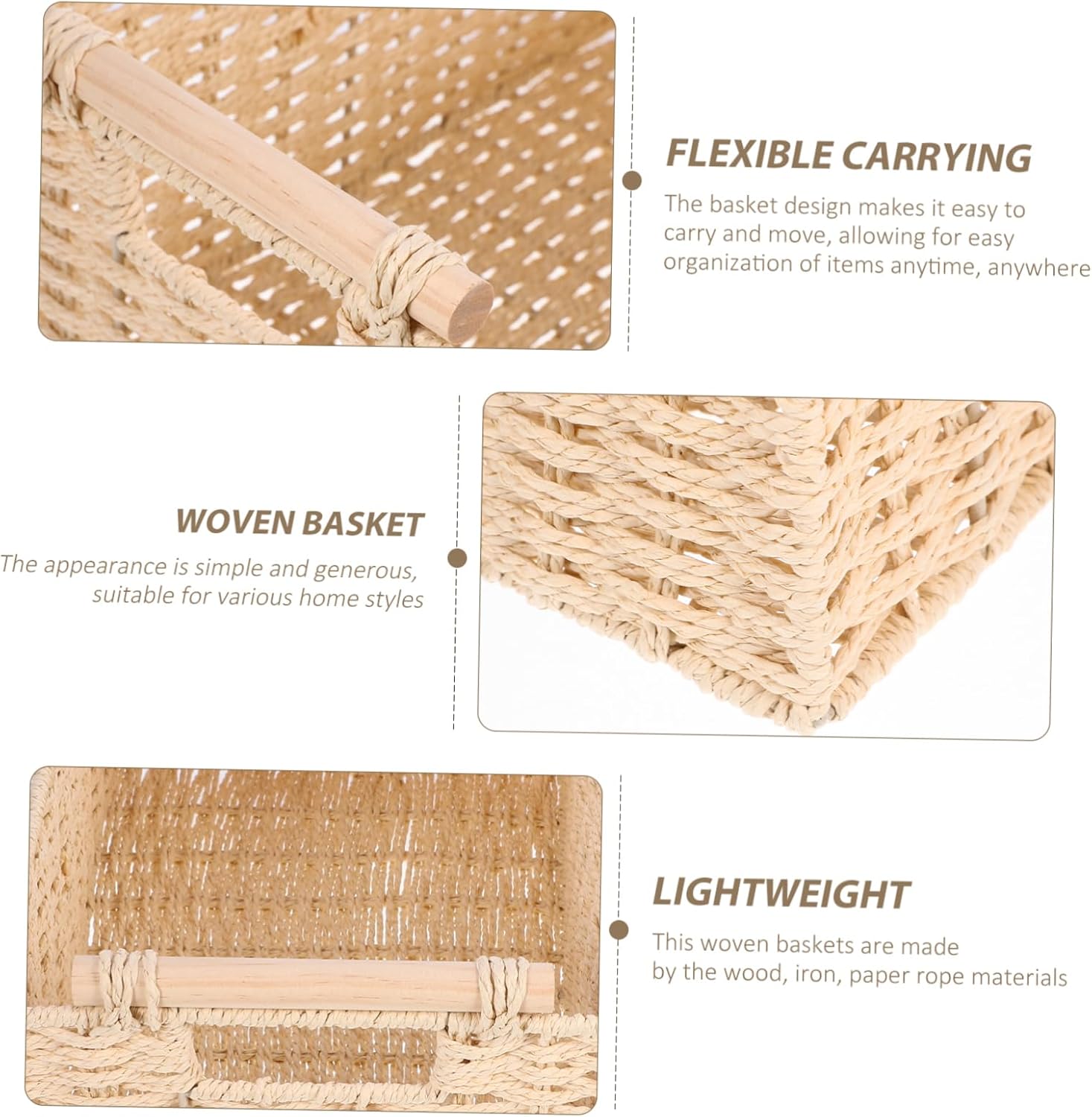 Woven Storage Basket Handle for Organizing Household Items Versatile for Nursery Office and Bathroom