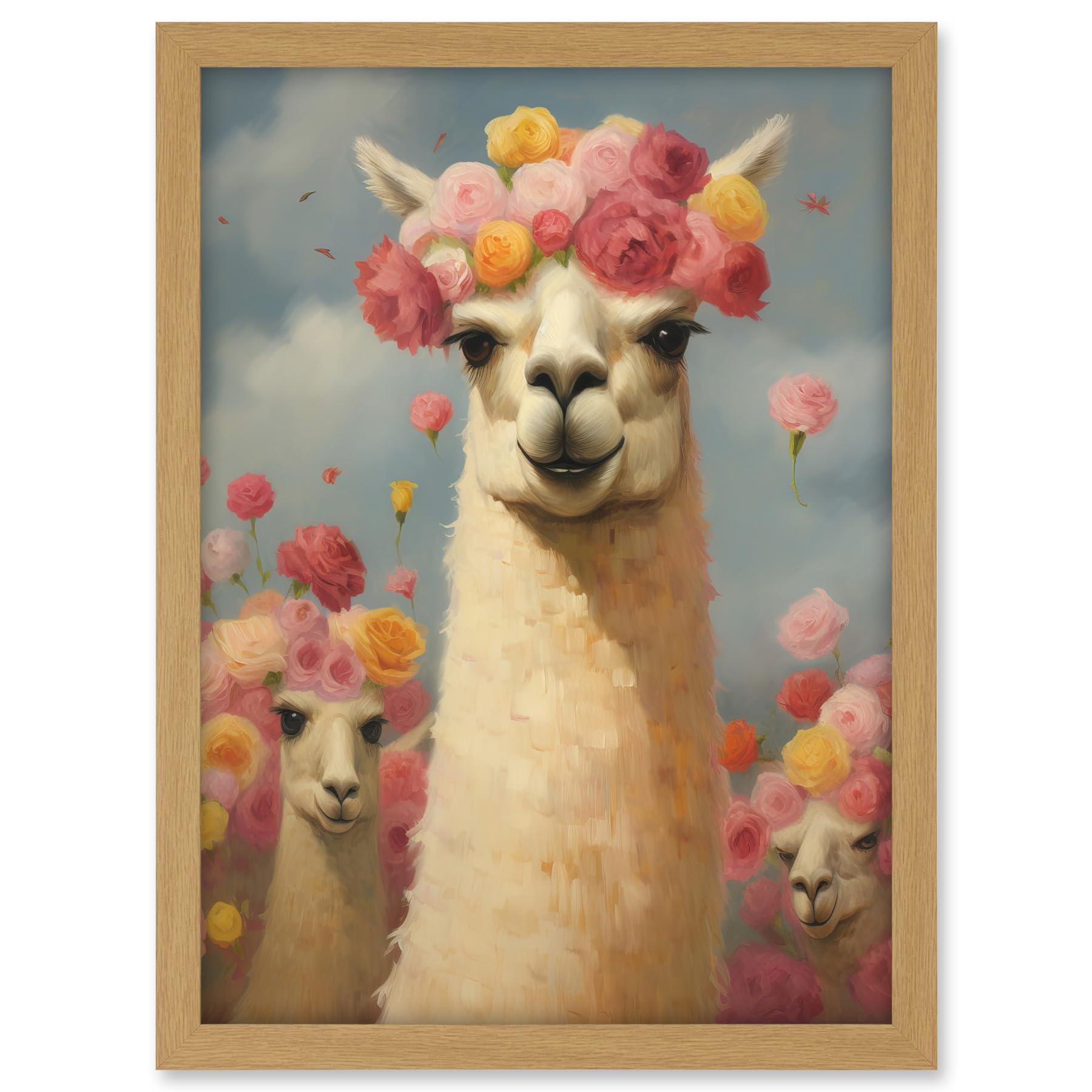 Artery8 The Llama Wedding Rose Bloom Flower Headdress Fun Artwork Kids Bedroom Artwork Framed A3 Wall Art Print