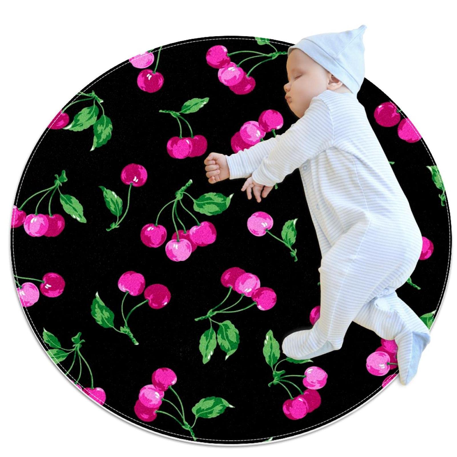 Tapis de jeu pour enfants JDEZ pour créer un nid douillet avec motif cerise rond
