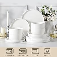 Vista 4 de MALACASA 12 Pieces Porcelain Dinnerware Set, Modern White Dish Set for 4, Premium Serving Plates and Bowls Sets, Chip and Scratch Resistant Dishware