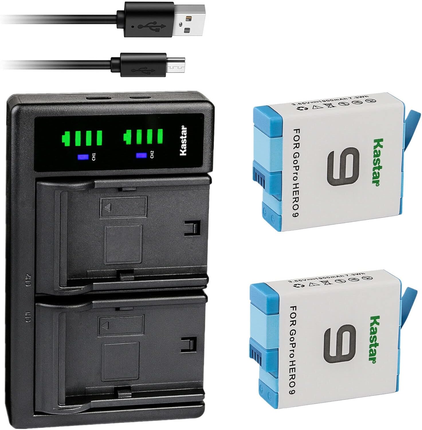 Kastar 2-Pack 3.85V 1900mAh Battery and LTD2 USB Charger Compatible with GoPro HERO9 Hero 9, GoPro ADDBD-001 Battery, GoPro HERO9 Black Edition, GoPro Hero 9 Black Edition, Go Pro 9 Edititon Camera