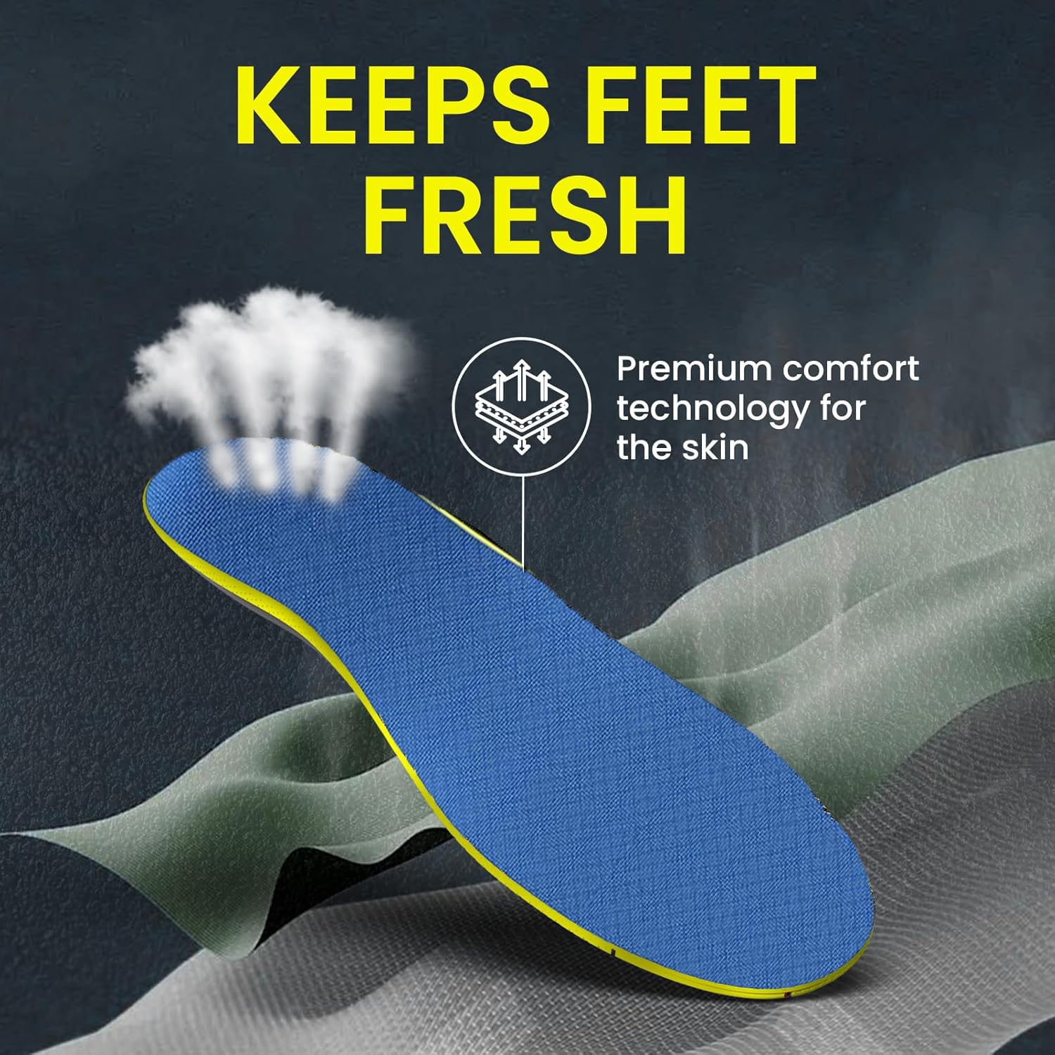 Welnove Running Insoles - Performance Arch Support Inserts for Men & Women, Help Reduce Fatigue, Prevent Injuries & Relieve Heel Pain. Extra Shock Absorption,Blue,M