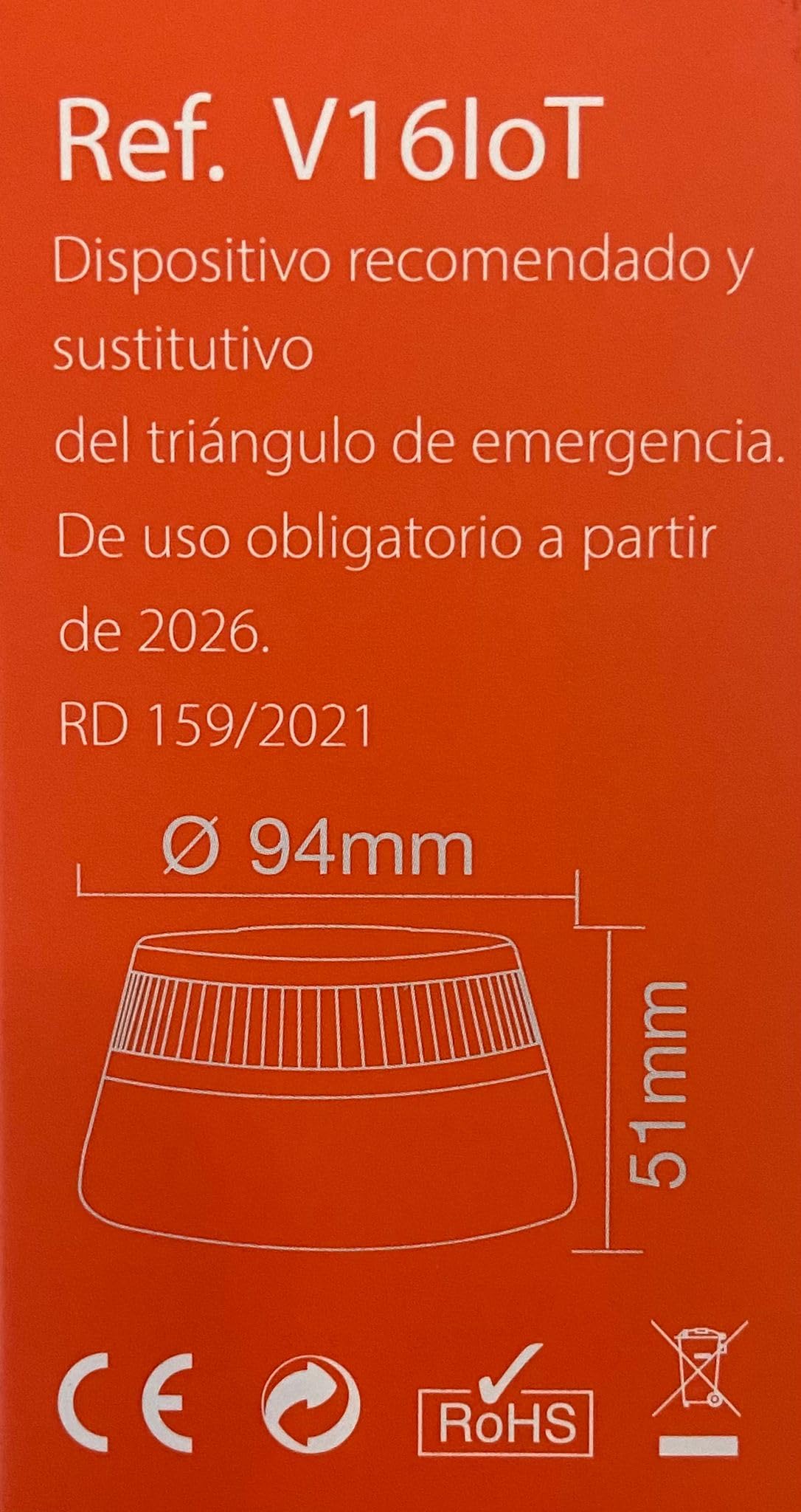 Genérico Luz Emergencia V16 Homologada DGT 3.0 con Geolocalización, Baliza Conectada DGT, Visibilidad 360°, Datos Incluidos Hasta 12/2038