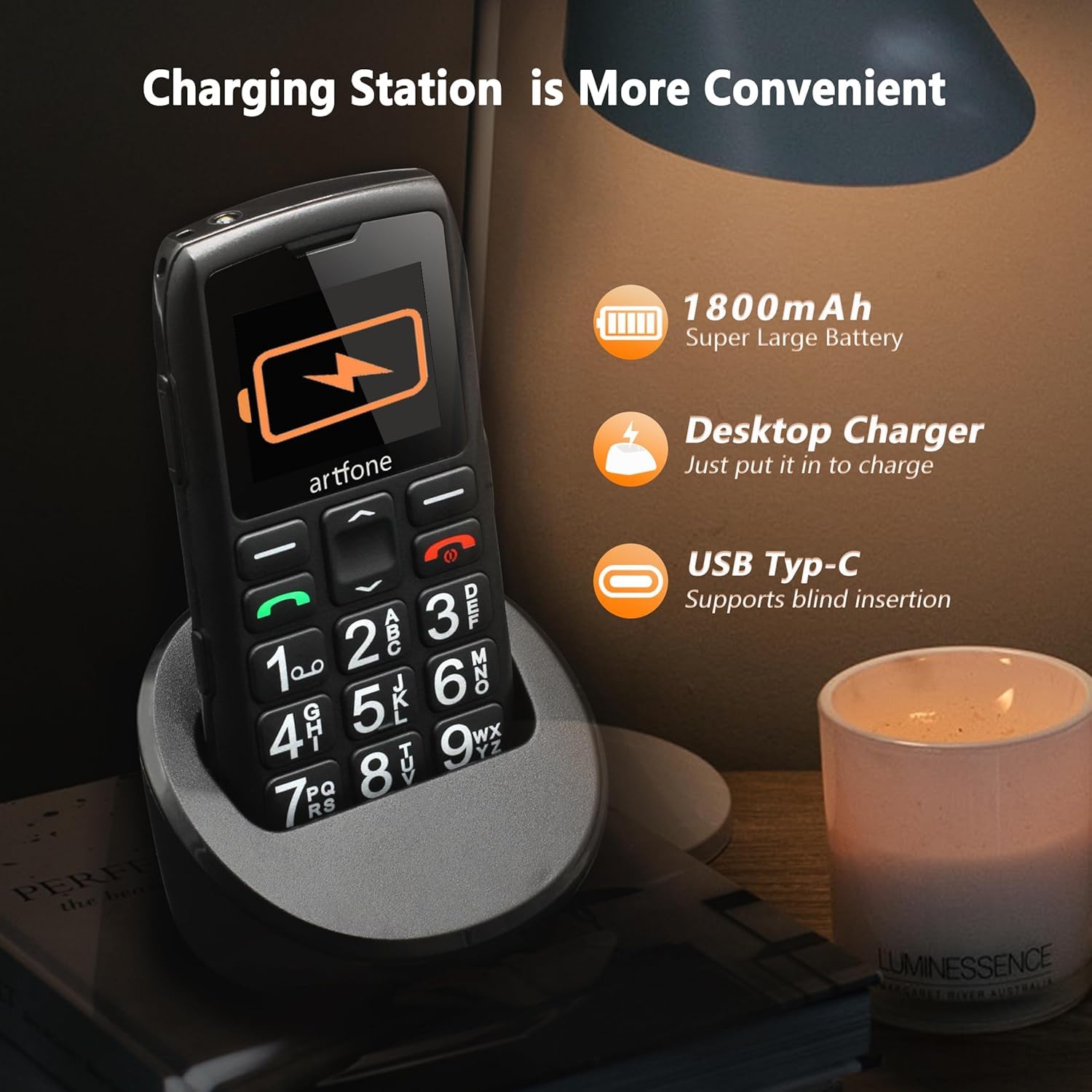 C1+4G Pro Black - Big Buttons Cell Phone for Seniors丨Basic Phone with SOS Button丨Charging Station丨1800mAh丨Loud Speaker丨Talking Clock丨Speed Dial丨Hands-free丨Large Font丨Unlocked Phones丨FM Radio