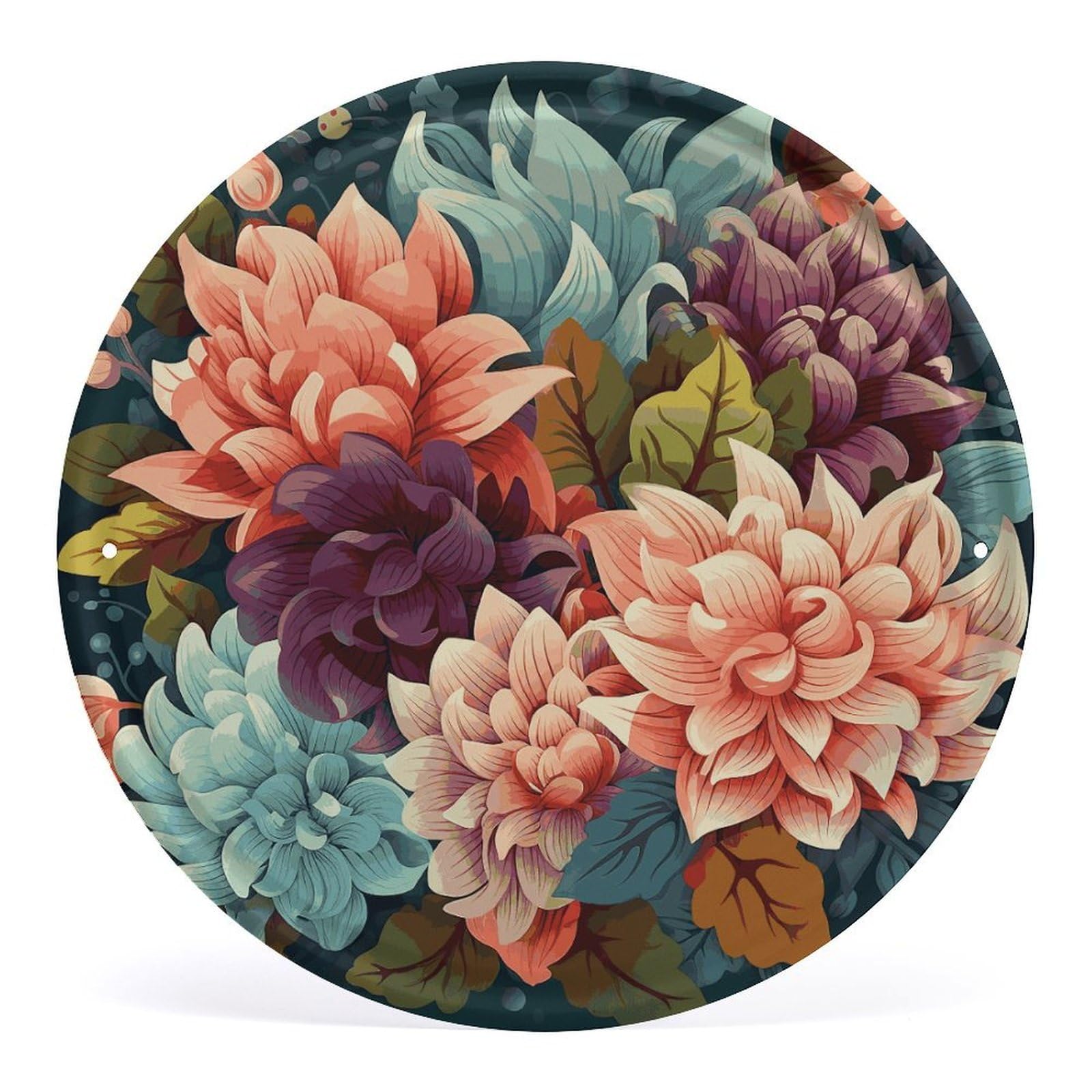 Fodpand Style Flowers As Background Round Wall Art Hanging Decorations, Wall Decor Modern Minimalist Artwork, Tin Sign Hanging Picture For Living Room, Bedroom, Office, Hallway, 11.8X11.8 Inch