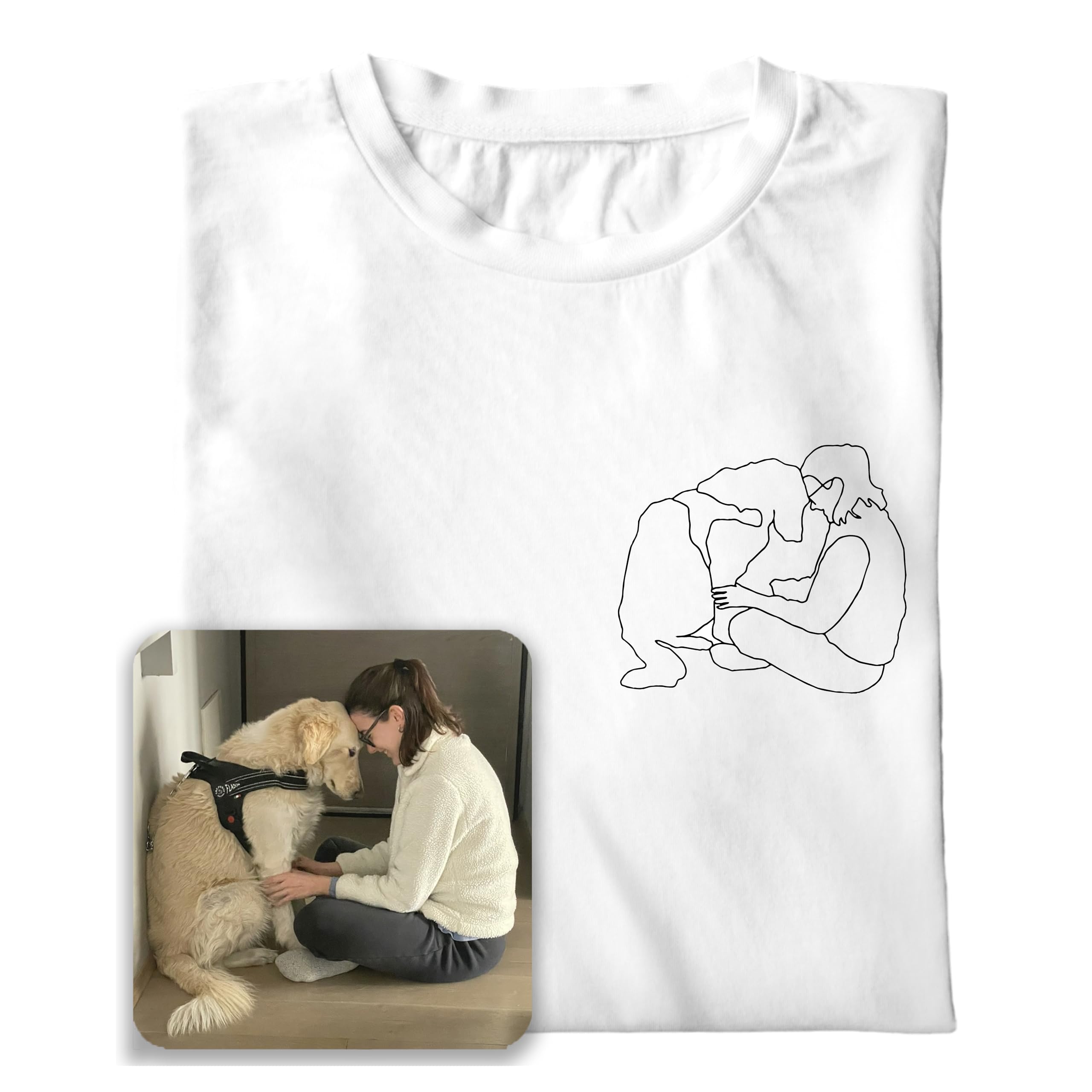 Generico T-Shirt con Personalizzazione Ricamata del Ritratto, la Tua Foto stilizzata, Maglietta di Coppia, Regalo di San Valentino, Ritratto Stilizzato. Festa del papà, Festa della Mamma