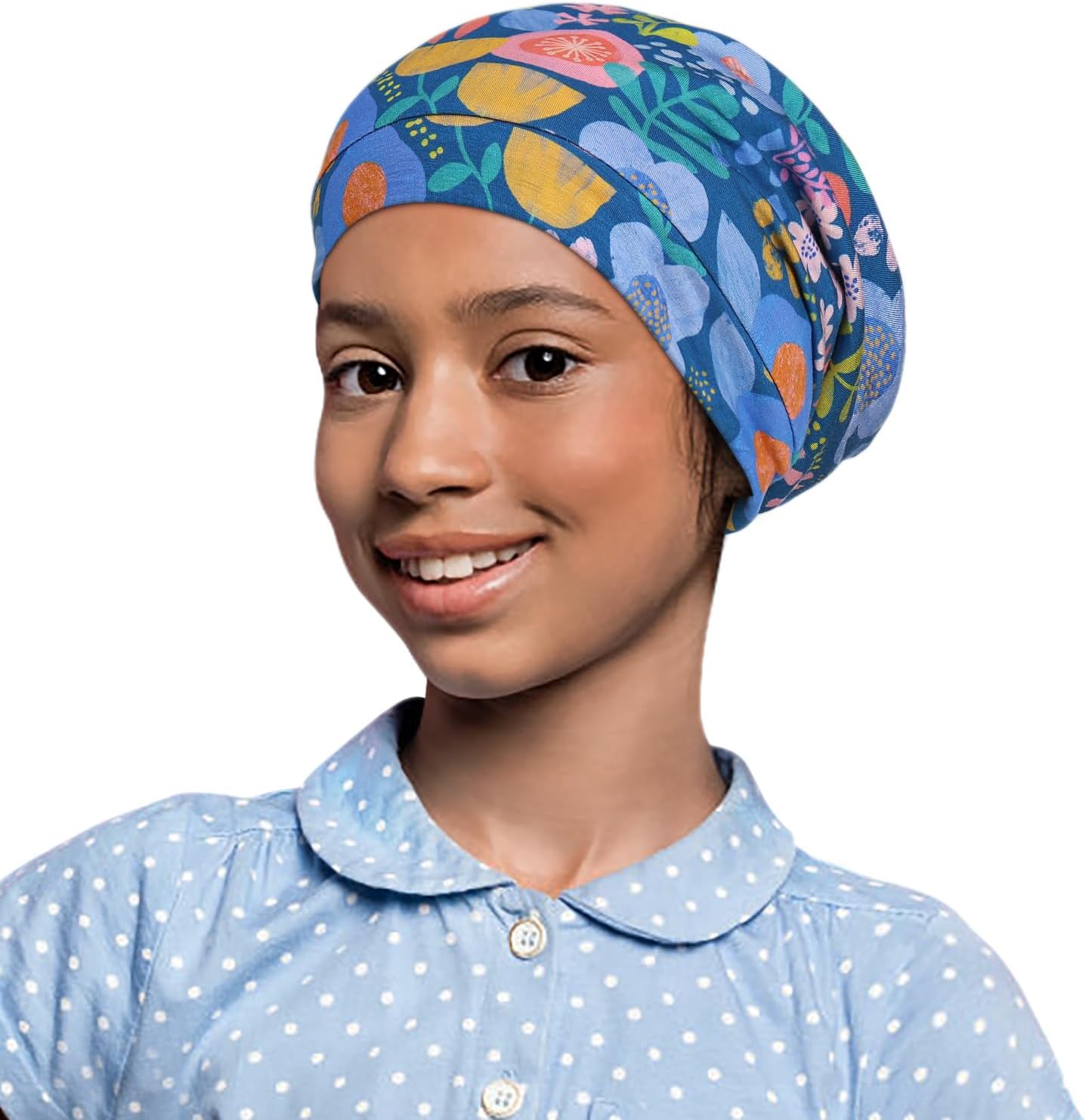 Chemo Headwear for Teen Girls Silky Satin Skull Cap Blue Pattern