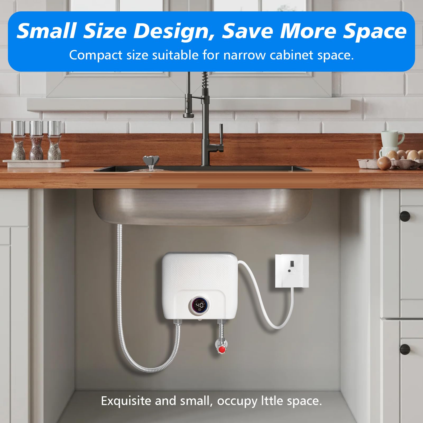 Chauffe-eau électriques 220V 6500W, Chauffe-eau électrique sans réservoir, Petit chauffe-eau instantané électrique économie d'eau Avec écran numérique, Pour cuisine, salle de bain, lavage