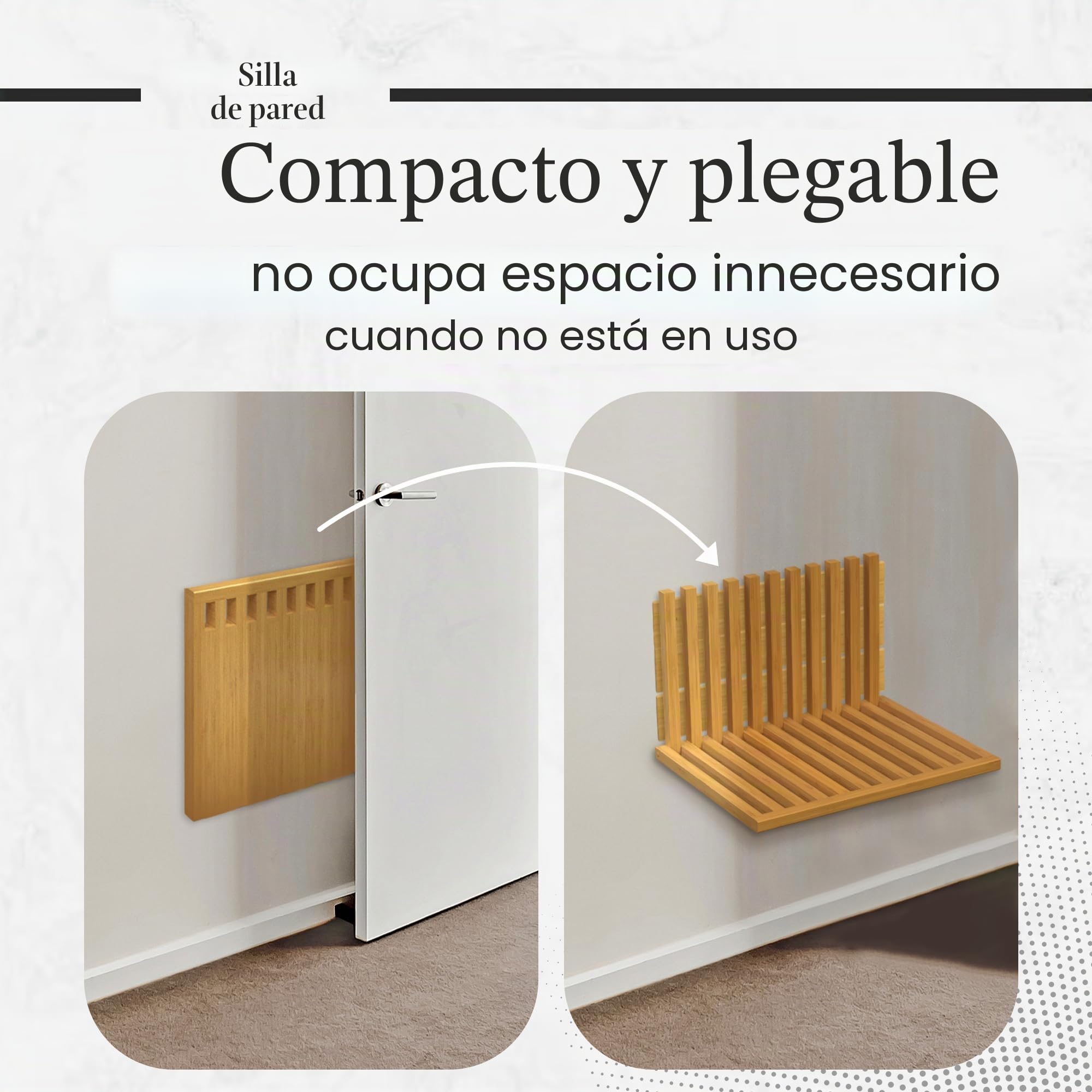 Asiento de Ducha Abatible de Pared de Bambú – Silla Plegable de Pared 120 kg – Banco de Ducha de Madera Resistente al Agua – Ducha, Entrada, Piscina – Ahorra Espacio 34x42 cm – Diseño Belga