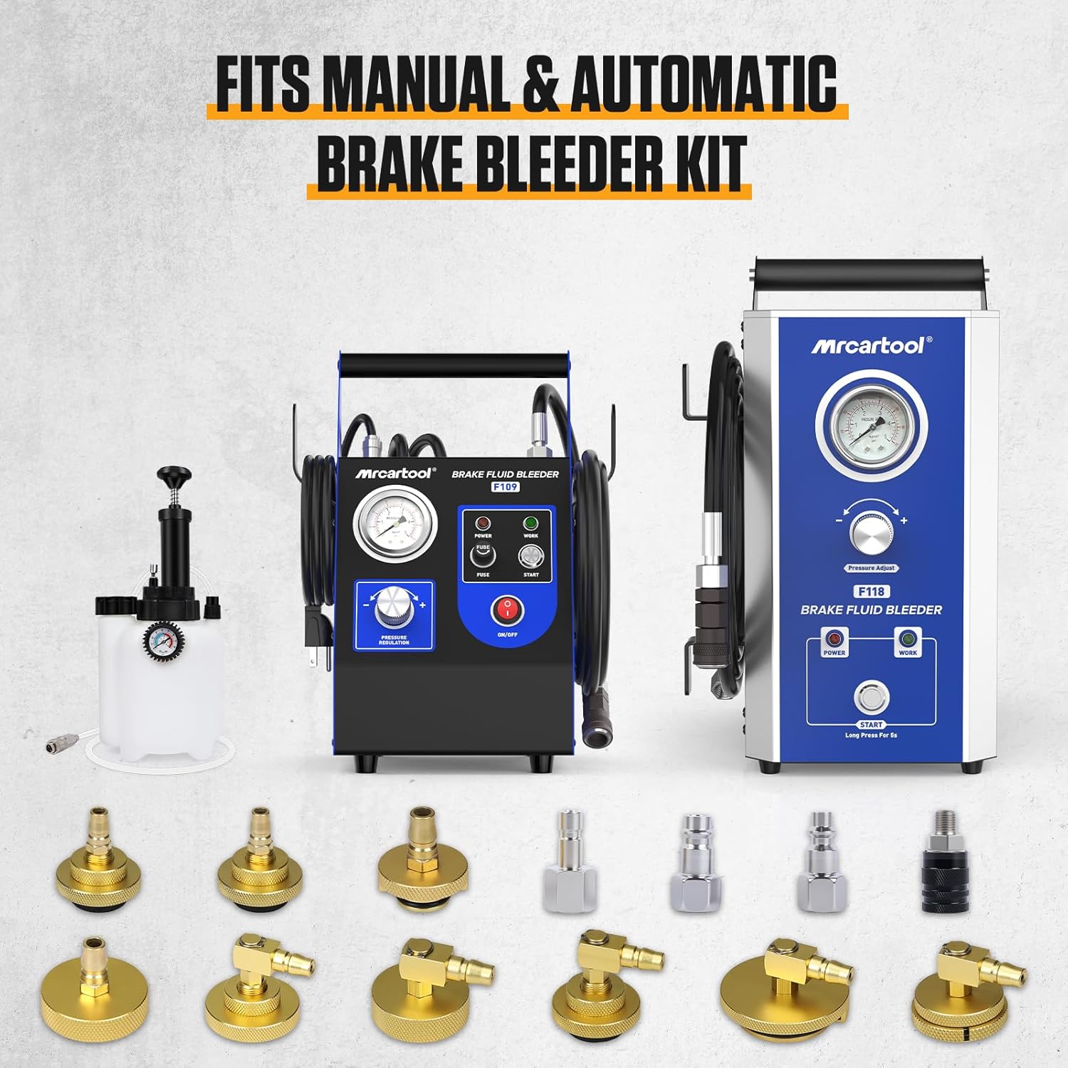 PLAYOCCAR Brake Bleeder Master Cylinder Adapter Kit,9PC Brake Bleeder Adapter Set with1 Quick Connector and 3 spec connectors, for Various Vehicle Series.