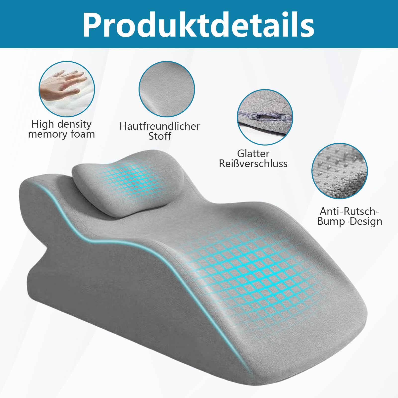 Venenkissen Beinhochlagerungskissen, Memory Foam Keilkissen, Ergonomische Beinkissen, OrthopäDisches Keilkissen für Betten, Sofas, Sitzen, Schlafen, Lesen und Entspannen