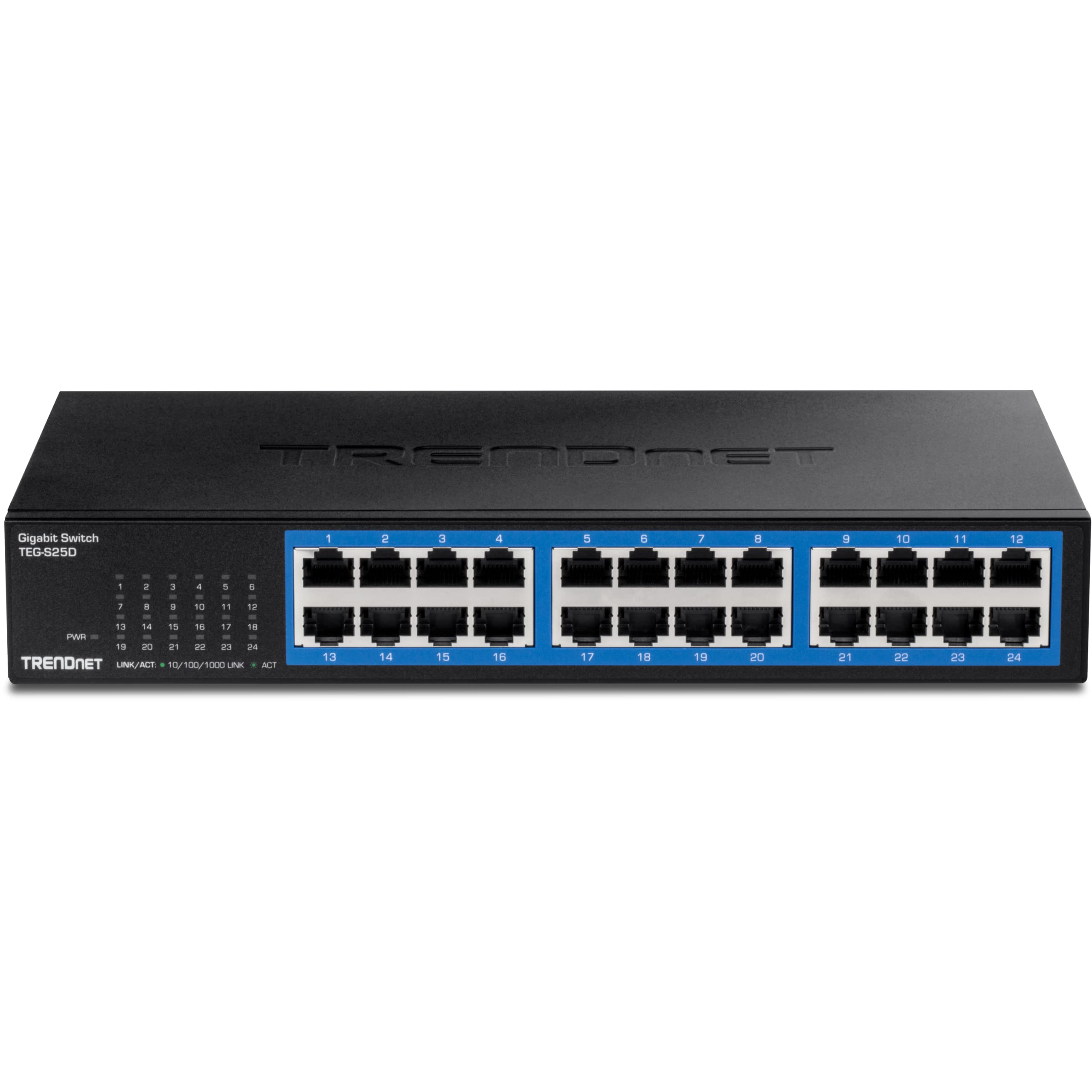 TRENDnet, TEG-S25D, Commutateur de Bureau Gigabit 24 Ports, 24 Ports Gigabit RJ-45, capacité de Commutation 48 Gbit/s, Conception sans Ventilateur, boîtier métallique, Alimentation Interne, Noir