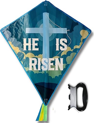 Cometa cristiana para niños y adultos, estilo diamante fácil de volar, fácil de montar, ideal para principiantes, regalo para Pascua o pentecostés