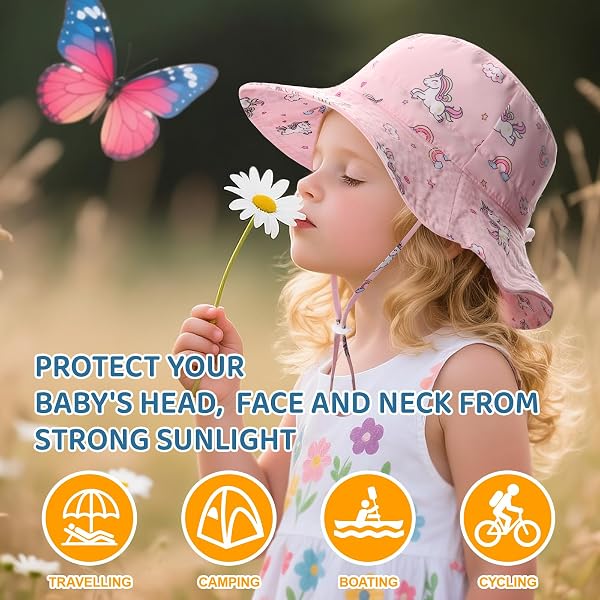 DRESHOW Baby Sun Hat Toddler Sun Protection Animal Cap Unisex Summer Bucket Hat with Chin Strap UPF 50+ - 5
