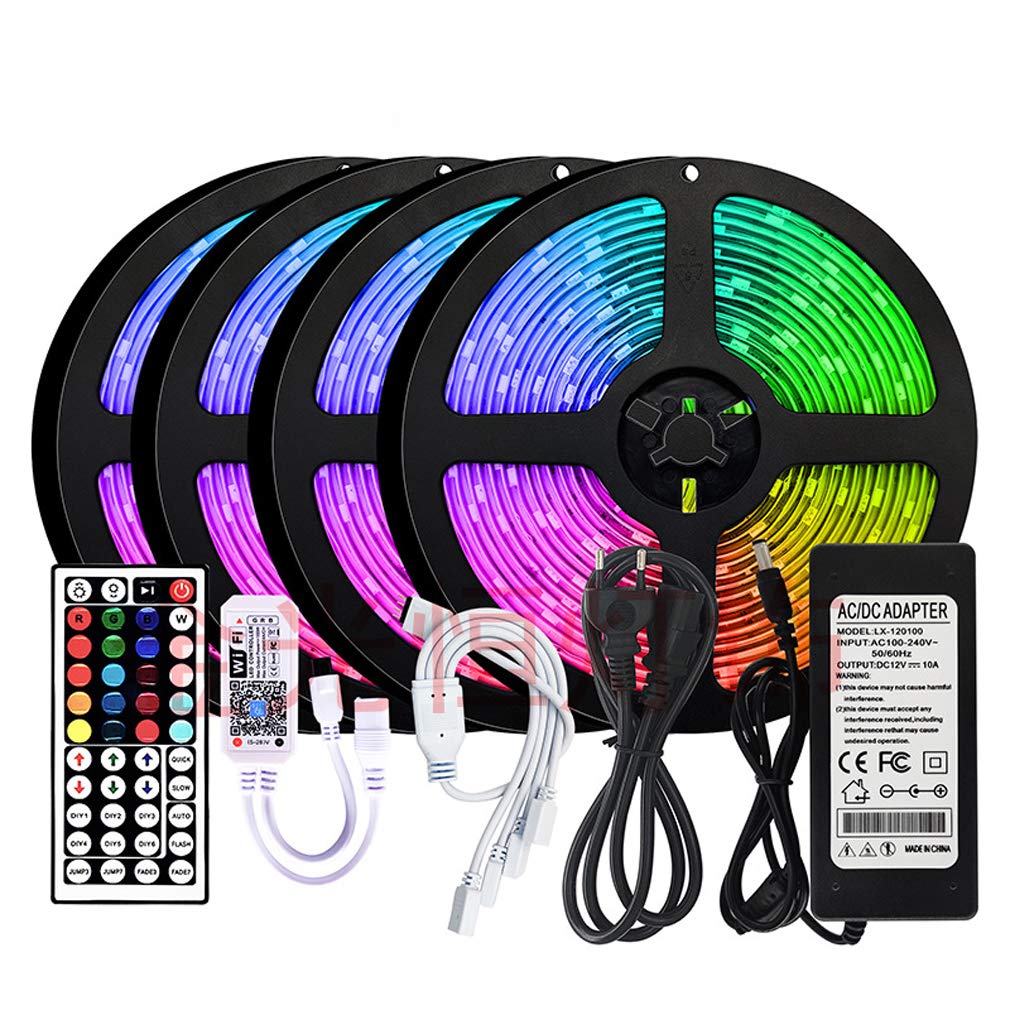Tira Led Rgb 5M, Luces Led Smart 5050 Control APP Habitacion Con Controlador Wifi Sincronizar Música 44 Teclas Control Remoto RF Luz De Ambiente Para El Hogar Dormitorio Habitación TV Fiesta ,20m/66ft