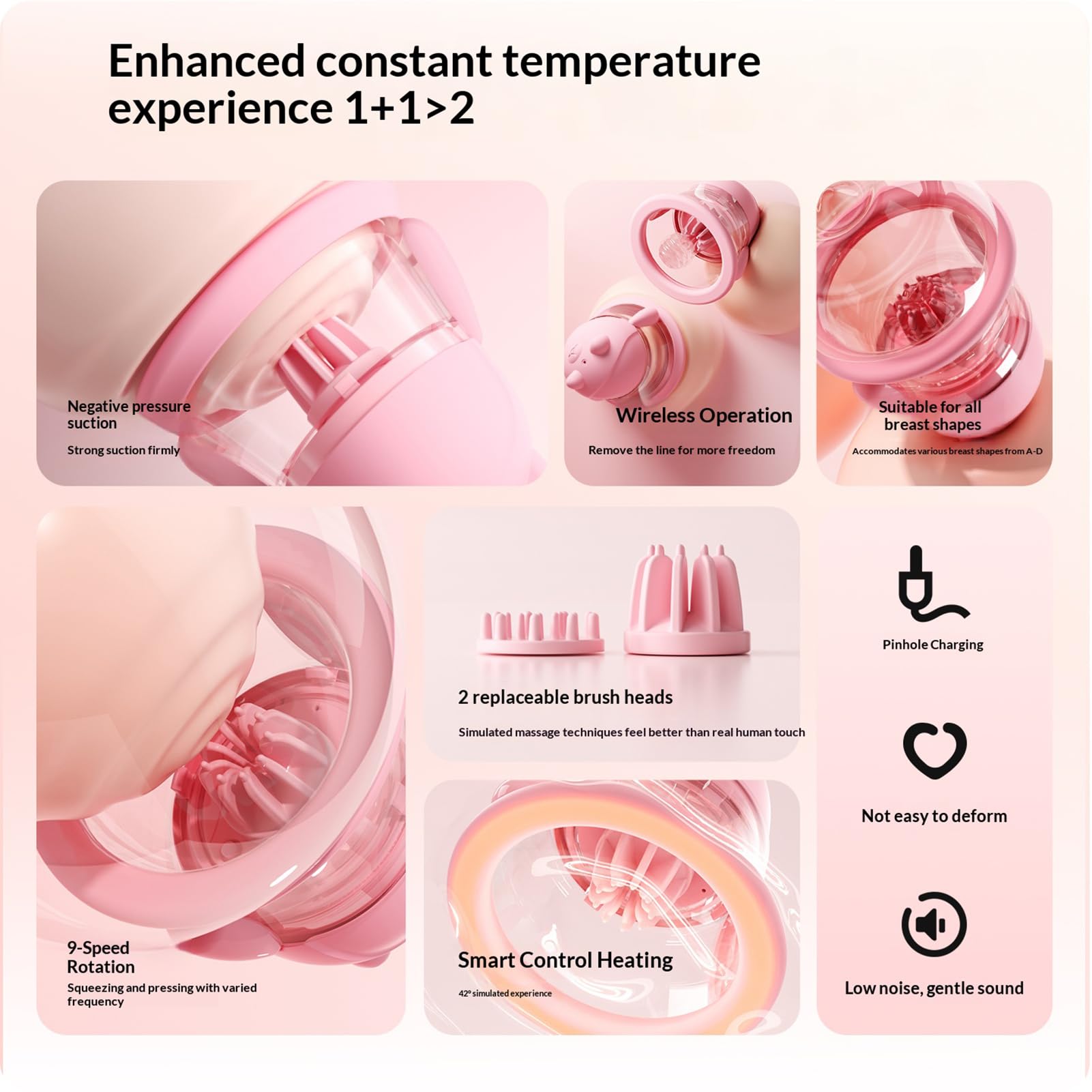 Brustwarzen Stimulator für Sie mit 9 Vibrationsmodi & Wärmefunktion, Nippel Stimulation für Frauen, 2 Austauschbare Massageaufsätze, Bruststimulatoren als Sex Toyset für Woman und Paare