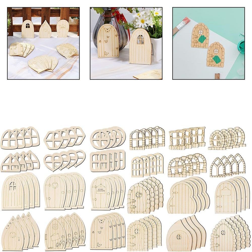 Set di 48 porte e finestre in miniatura in legno per progetti personalizzati (stile retrò)