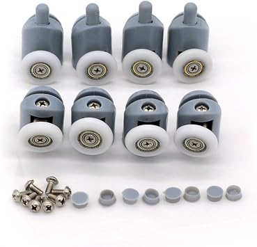 Shower Door Rollers, Set of 8 Single Shower Door Runners/Wheels/Pulleys/Guides 23mm Diameter Home Bathroom DIY Replacement Parts4 Upper Rollers and 4 Bottom Rollers