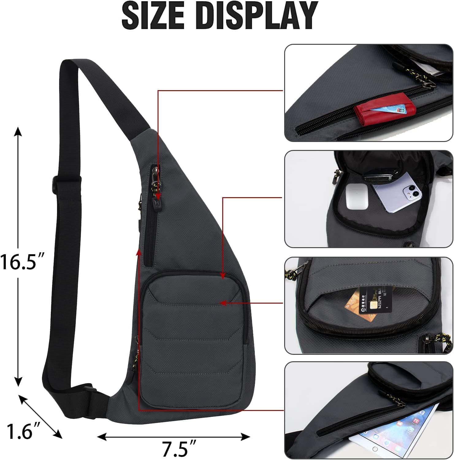 Peicees Waterproof Sling Bag Crossbody Bag For Men Slim Chest Backpack Man Purse Small Shoulder Bag For Travel Hiking - Image 2