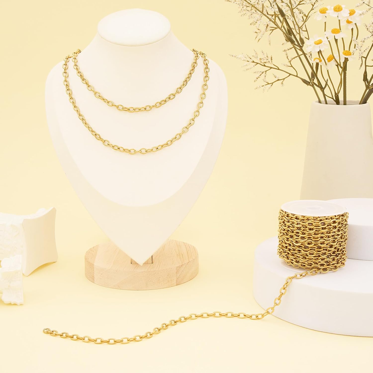 Jabogrii 16.4 Feet Gold Paperclip Jewelry Chains Bulk Stainless Steel Embossed Oval Link Chain for Jewelry Making - Image 7