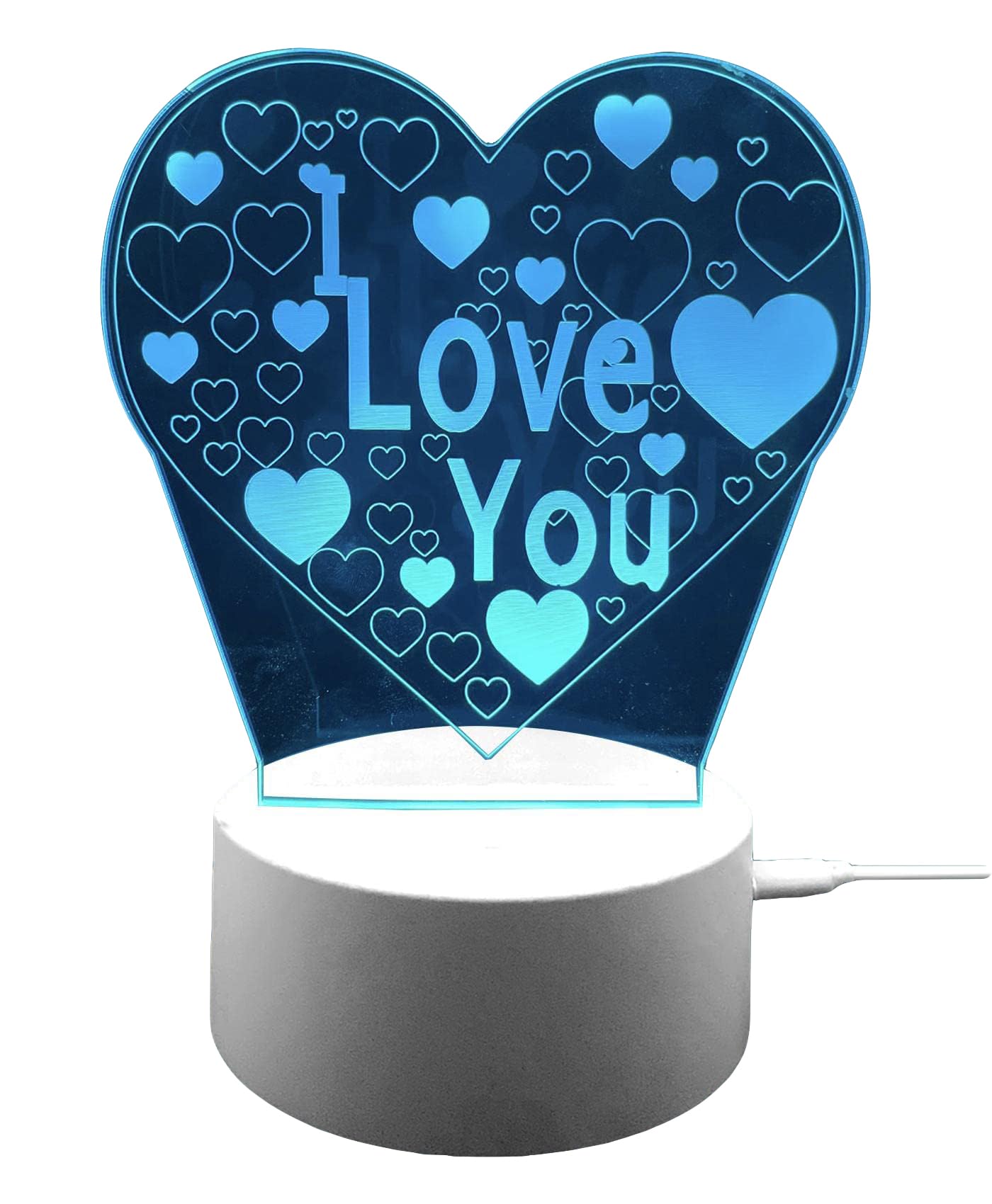 True Face 3D Optical Illusion Night Light, Touch LED Table Desk Lamp 7 Color Changing USB Charger Powered Touch Switch Desk Night Light for Kids Friends Gift I Love You