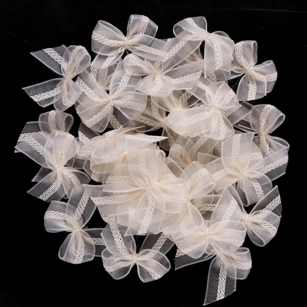VICIYOO 30pcs Mutilcolor Lace Mesh Ribbon Bows Satin Ribbon for DIY Craft Decoration Nail Manicure Accessories 2.5x2.5cm