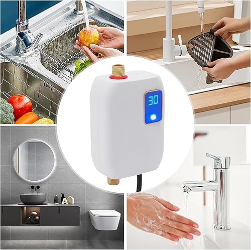 Miniatura 3 de PaNeTnya Mini calentador de agua eléctrico sin tanque de 110 V 3 KW, tanque calentador de agua instantáneo con pantalla digital LCD, calentador de