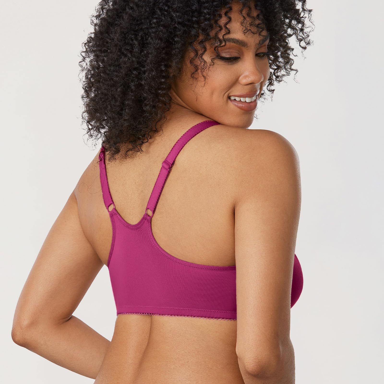 DELIMIRA Biustonosz zapinany z przodu racerback Magenta Fioletowy 95G | Duży rozmiar, pełne pokrycie, podtrzymujący, fiszbiny, głęboki dekolt, bez wypełnienia, bez podszewki