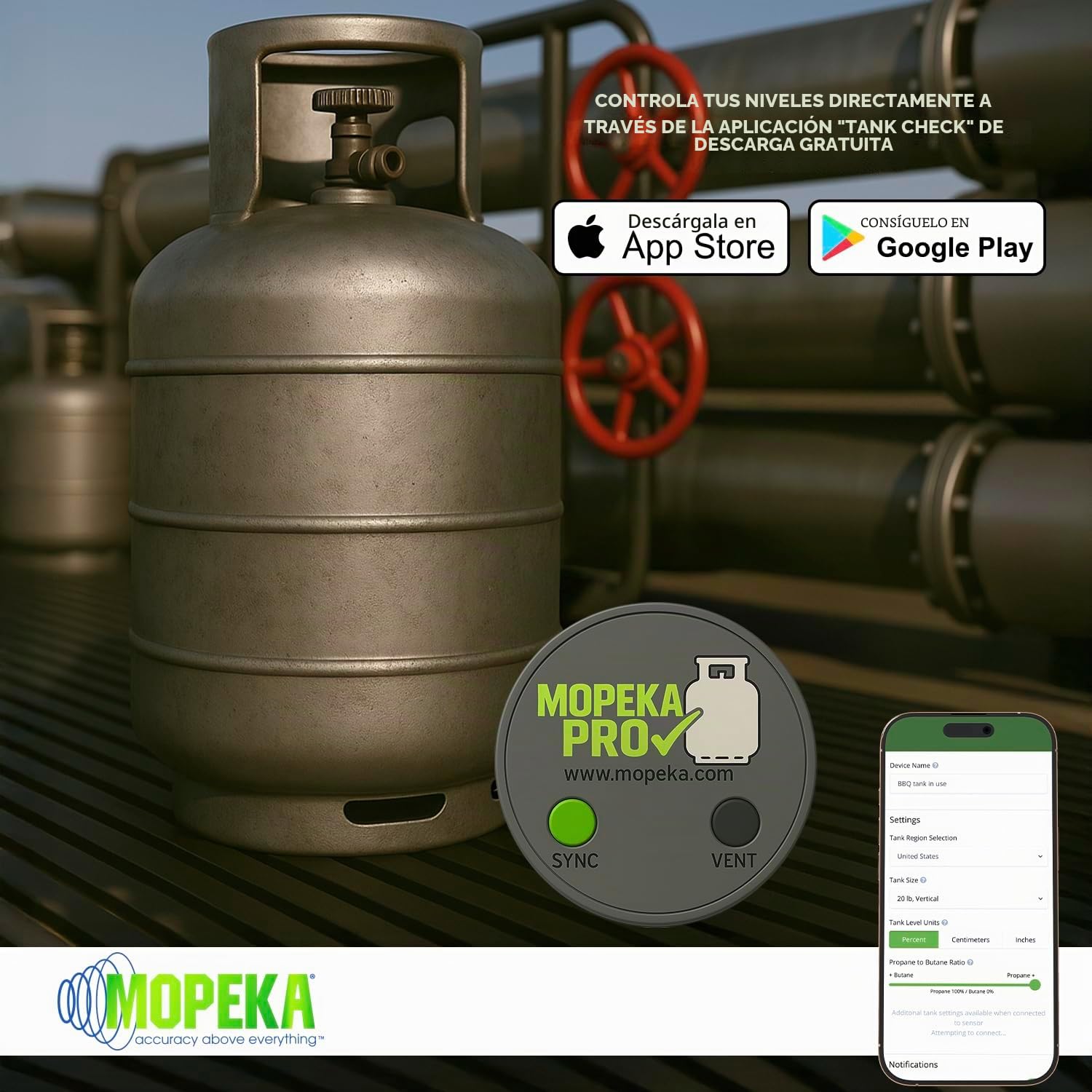 Mopeka Pro Check Sensor – Medidor de propano inalámbrico para caravana, barbacoa, estufa exterior y tanques industriales de GLP, versión magnética, monitoriza los niveles en tu teléfono con la App