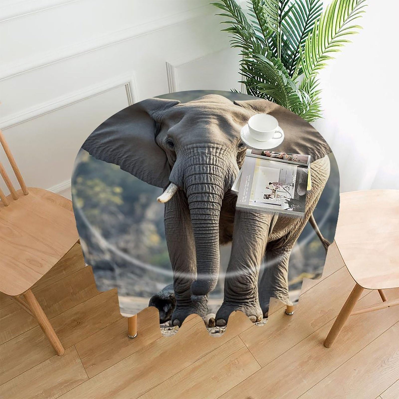 MUSM 60 Inch Elephant Round Tablecloth Wipeable Washable Table Cover for Kitchen and Dining Room Decorative Table Cloth for Party Holiday Picnic Outdoor