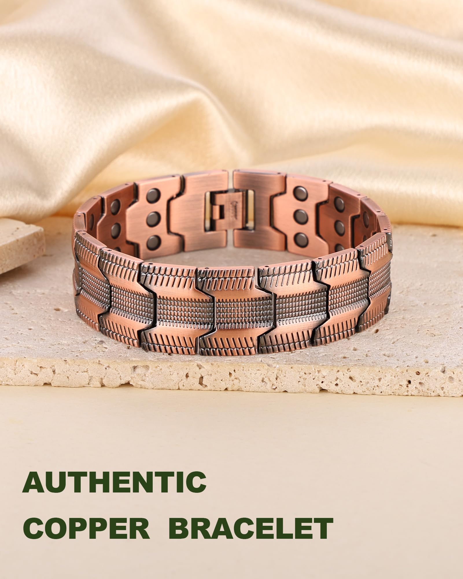 MagEnergy Bracelet en cuivre pour homme - Trois aimants ultra puissants - Design masculin - Bracelet magnétique en cuivre pur - Longueur réglable avec outil de réglage de la taille, Eine Grösse