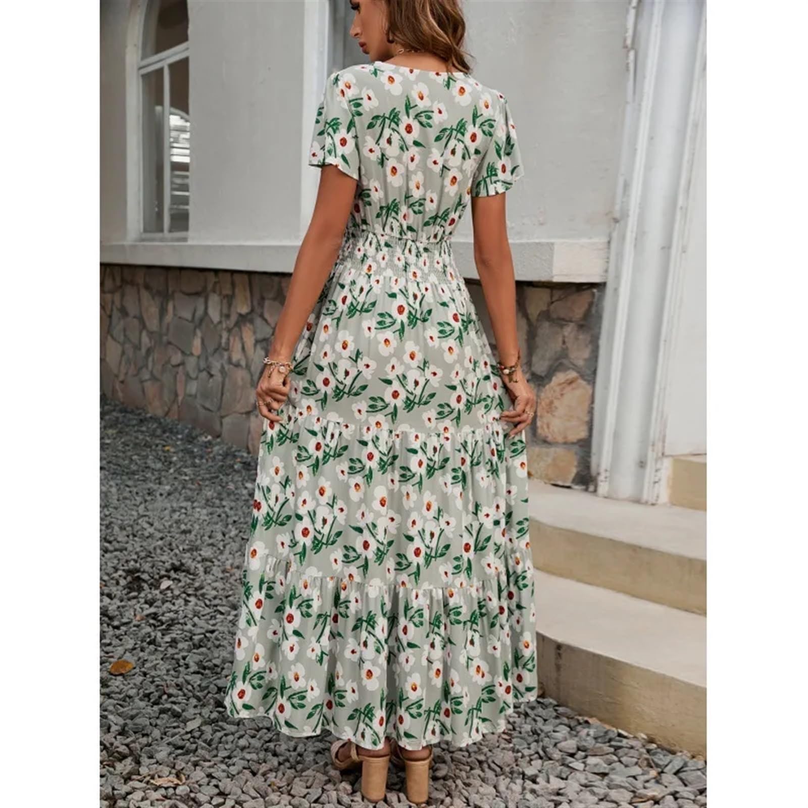 Vestido Cruzado con Estampado de Verano for Mujer, Vestido Informal Ajustado de Manga Corta con Cuello en V para Mujer(S)