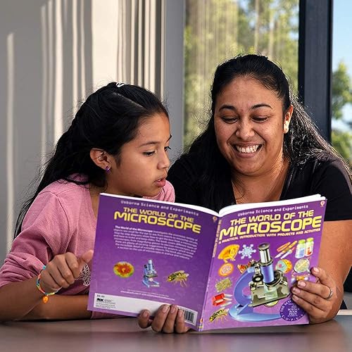 Miniatura 3 de AmScope Kit de microscopio para principiantes y estudiantes, 1200X, 48 piezas, con diapositivas, luz LED, caja de transporte y libro El mundo del