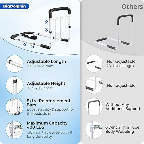 Miniatura 6 de BigDolphin Rieles de cama para adultos mayores de seguridad  Bastón de cama ajustable que cumple con ASTM 2026 mejorado con mango ergonómico