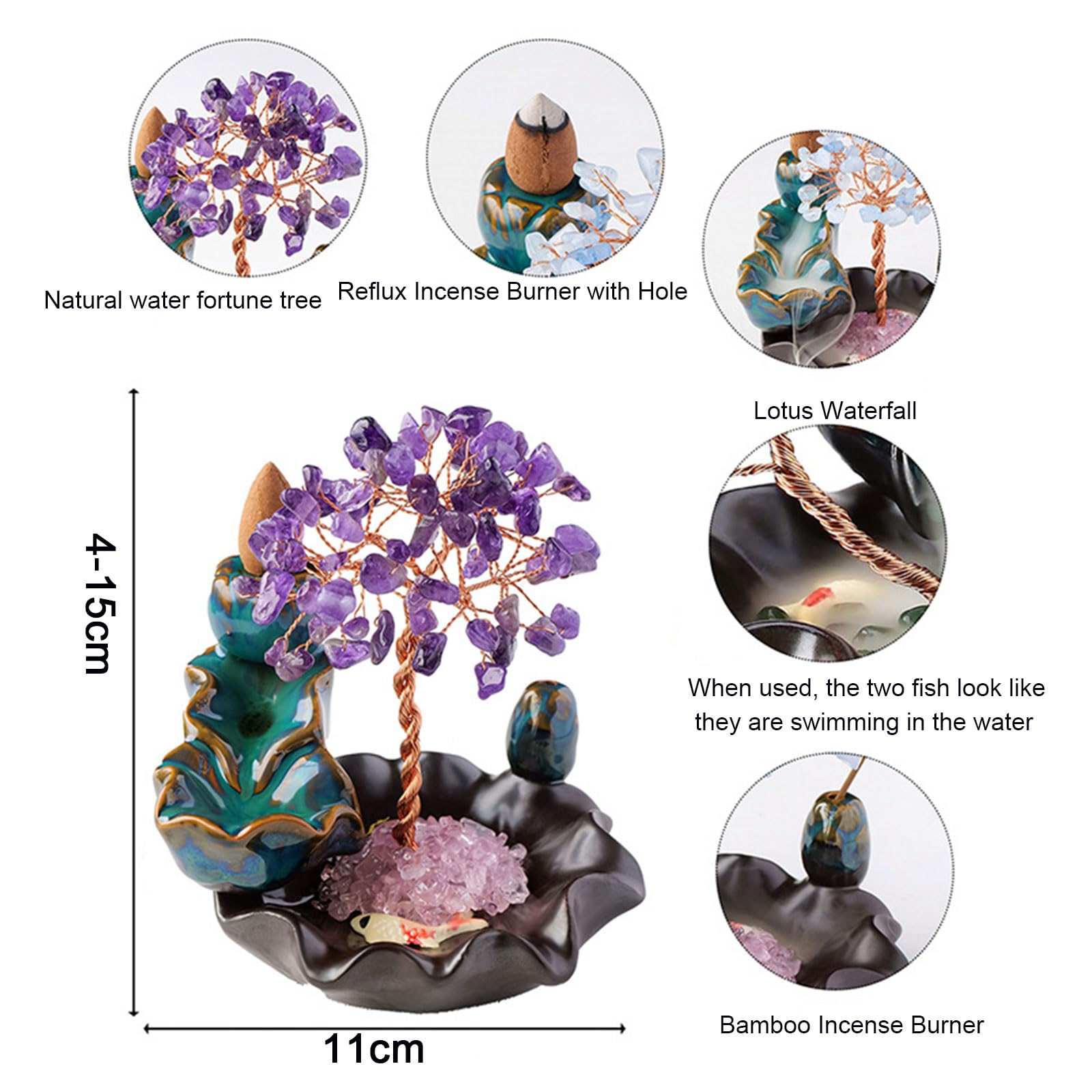Palnik Kadzideł Backflow Crystal Tree KadzidłO Fontanna Wodospad Naturalny Leczniczy KryształOwy Uchwyt Na KadzidełKa Money Tree Do Medytacji Jogi I Wystroju Domu,E