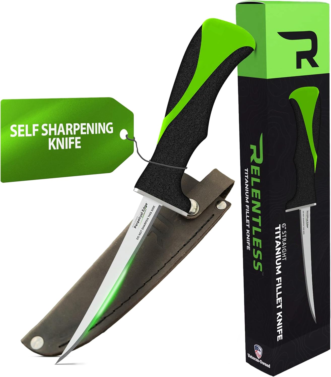 Relentless Knives - True Self Sharpening Knife - Fillet Knife Fishing, Curved Never Rust Blade and Perpetual Edge Sharpening Technology - Offshore Set
