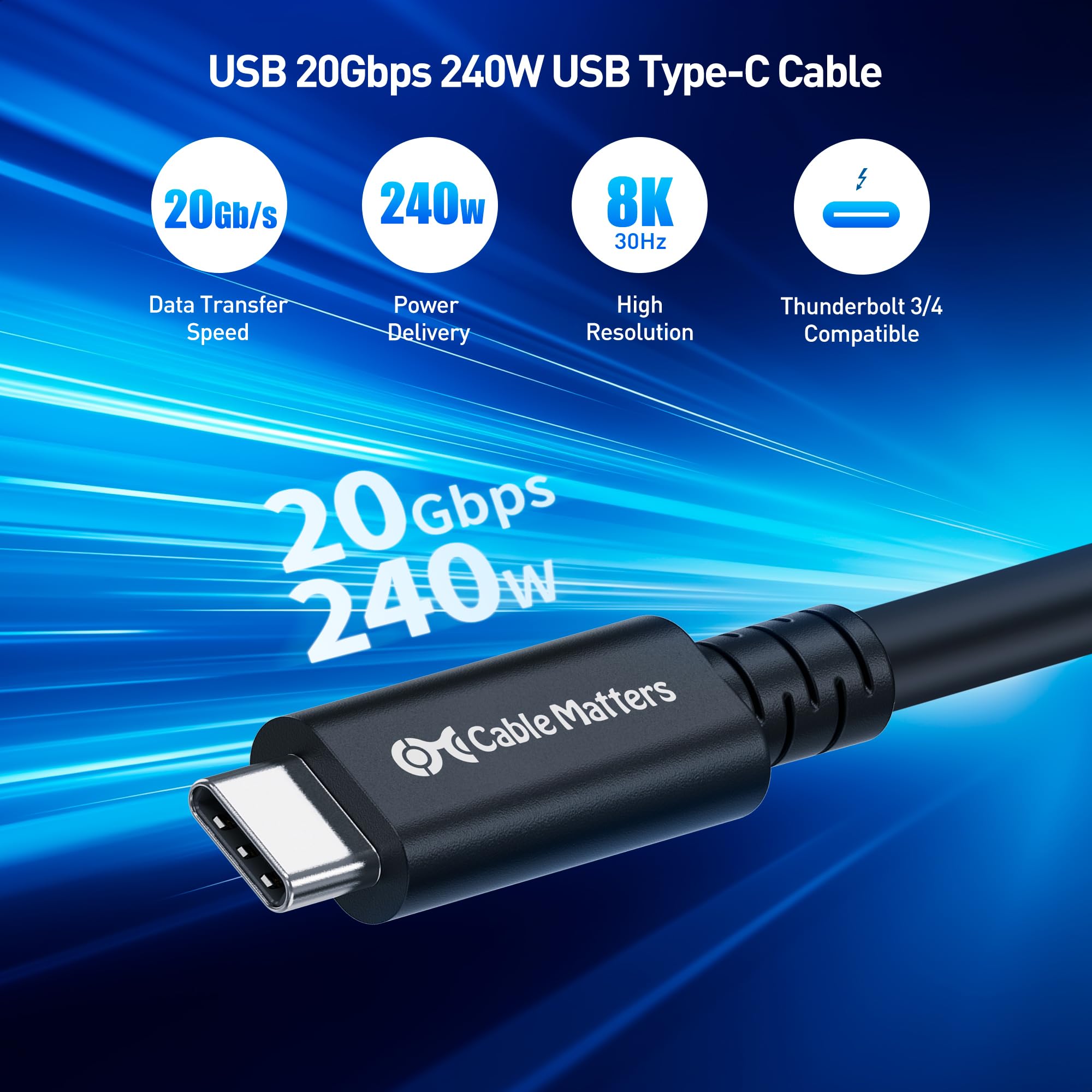 [Certyfikat USB-IF] Cable Matters Kątowy Kabel USB4 20 Gbps, 3 m | [Wideo 8K@30Hz / 4K@120Hz, ładowanie 240 W] zgodny z Thunderbolt 4, MacBook i XPS