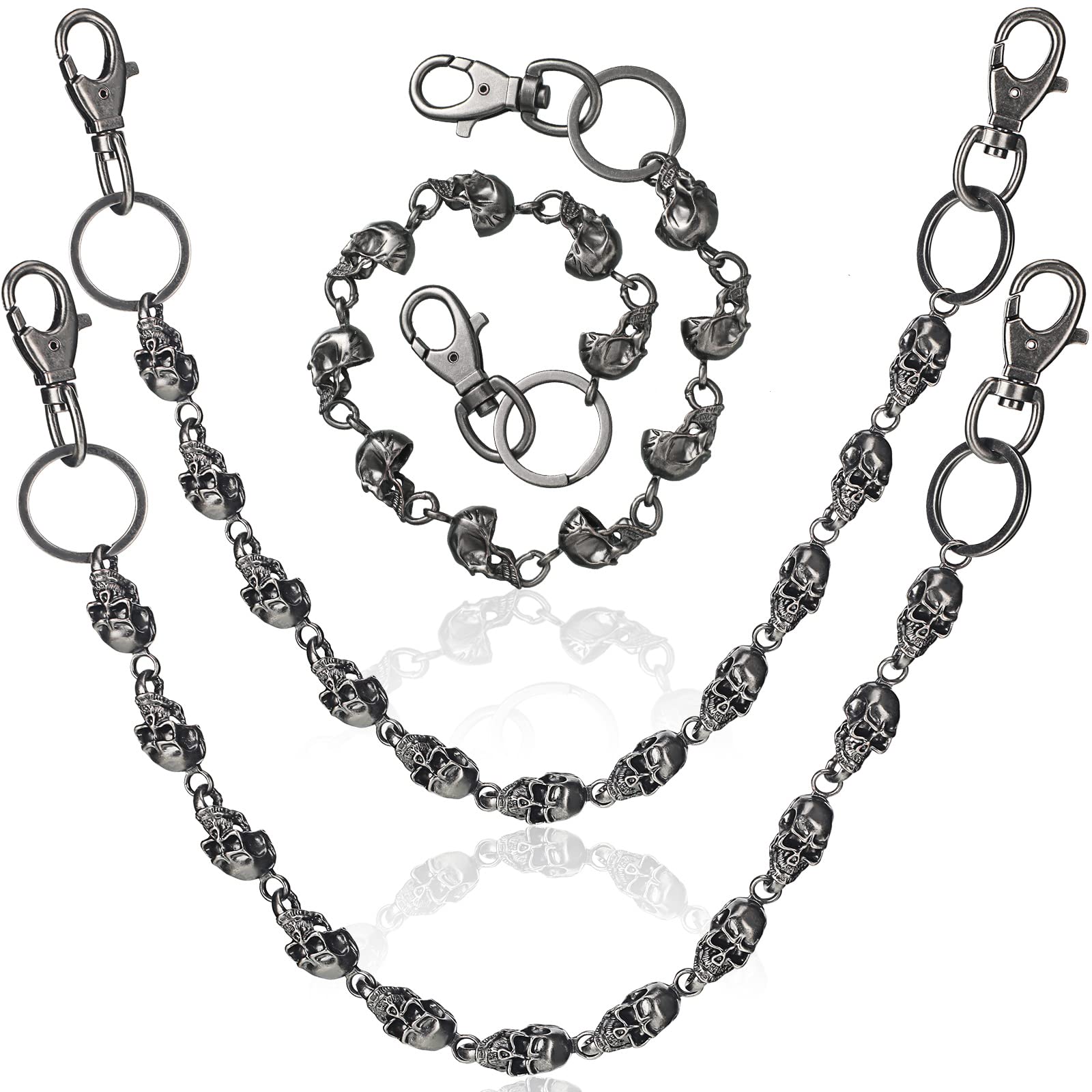 2 Packs Skull Pants Chains for Men Biker Chain Punk Heavy Skull Goth Wallet Chain Punk Skull Pants Chains for Men Wallet Key Pants Halloween Costumes