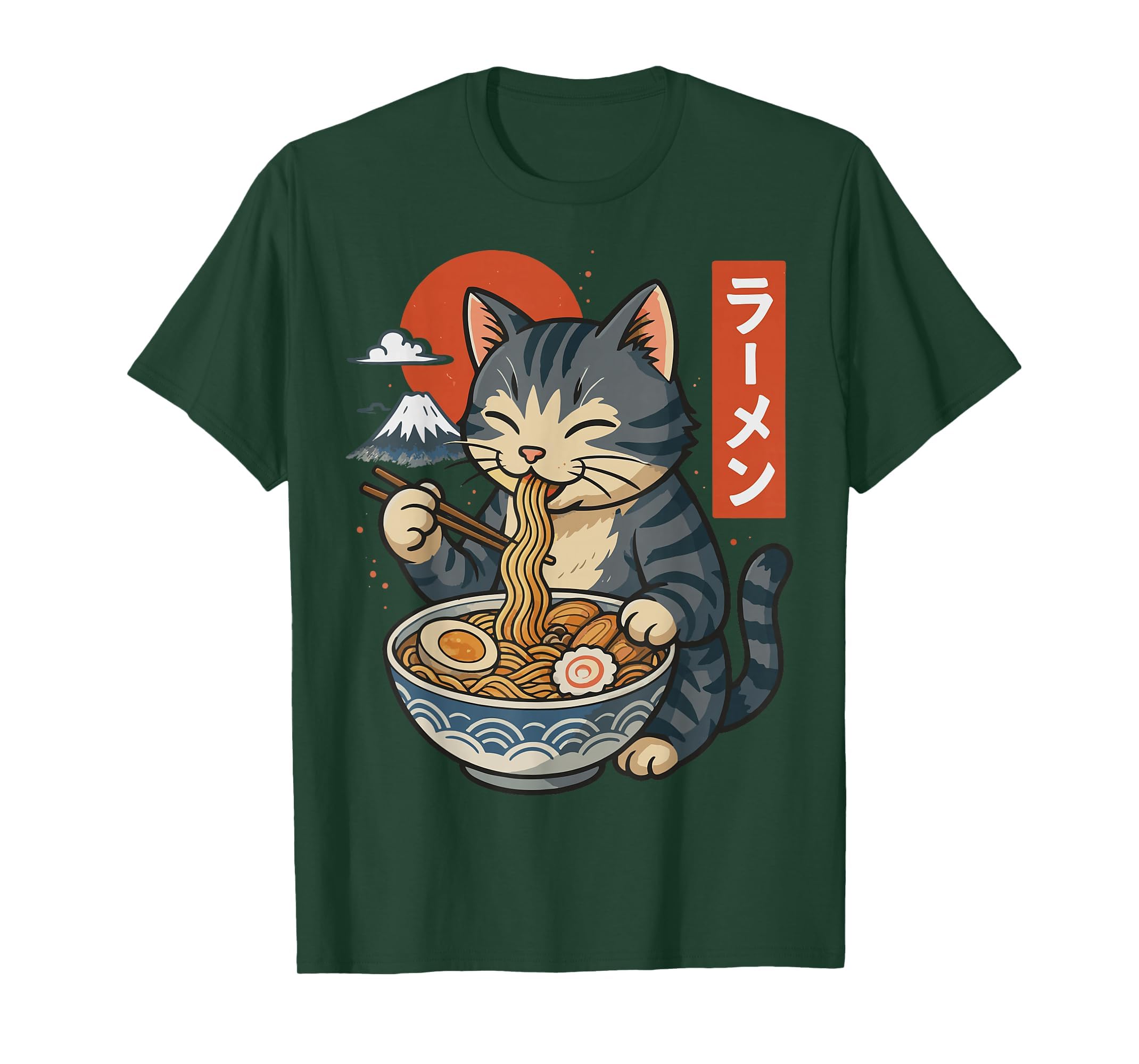 Anime Cat Eating Ramen Retro Kawaii Ramen Cat T-Shirt