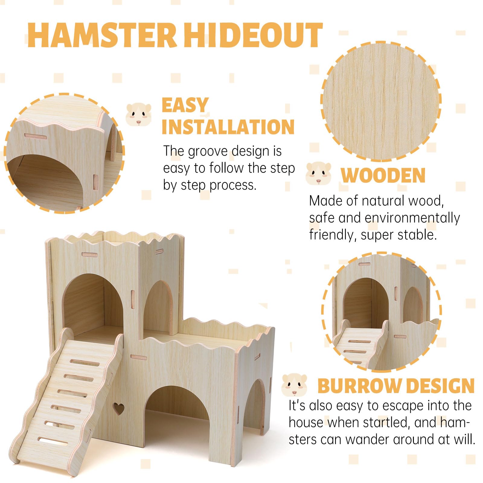 Holz Meerschweinchen Schloss Meerschweinchen Holzversteck mit Höhlentreppe Meerschweinchen Käfig Zubehör für Hamster (002)