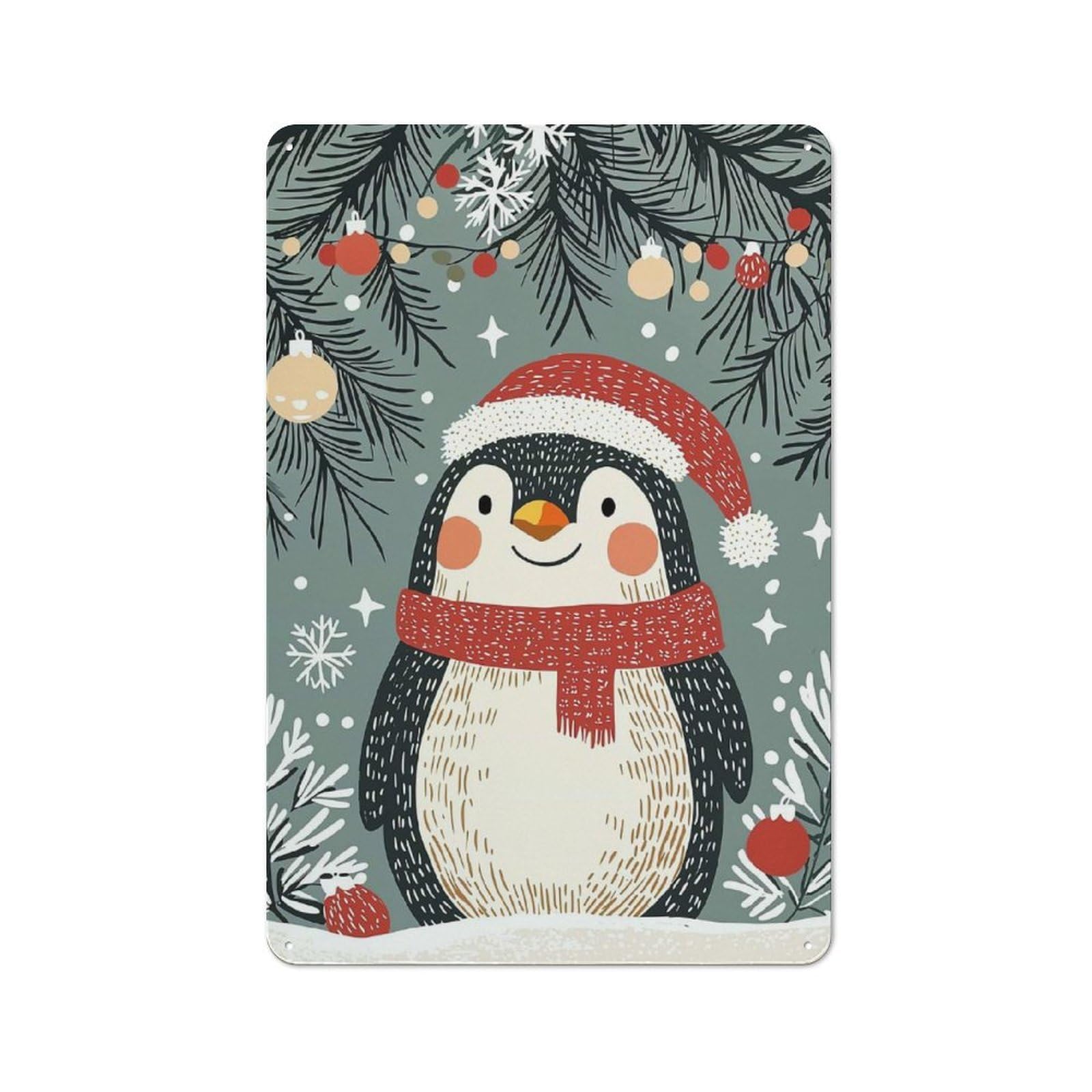 Junmoney Christmas Penguin Illustration Retro-Style Metal Plaque 30X20cm For Garage Or Workshop, For Garage, Workshop And Man Cave Decoration